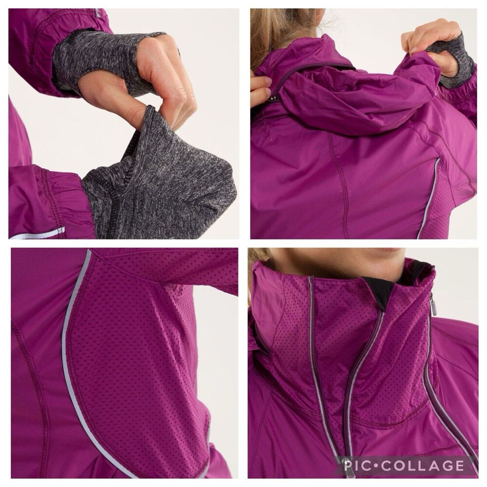 Lululemon Inspire Run Woman's Sz 2 Hooded Running Jacket Dewberry Hand Warmers - Picture 11 of 12